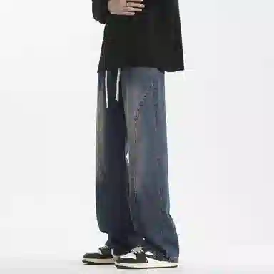 【dme】 美式复古高街纯色水洗做旧设计抽绳中腰宽松休闲垂感直筒牛仔裤 男女同款