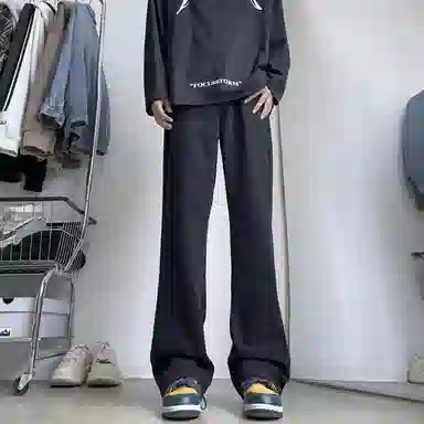 八哥 纯色水洗做旧弯刀裤修身中腰高级感微喇牛仔裤 男女同款