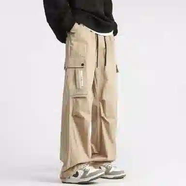 王者荣耀 美式复古高街反光银潮流百搭口袋长裤垂感运动直筒超薄宽松工装裤 男女同款