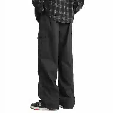 王者荣耀 美式复古高街反光银潮流百搭口袋长裤垂感运动直筒超薄宽松工装裤 男女同款