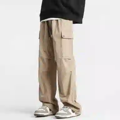 王者荣耀 美式复古高街反光银潮流百搭口袋长裤垂感运动直筒超薄宽松工装裤 男女同款