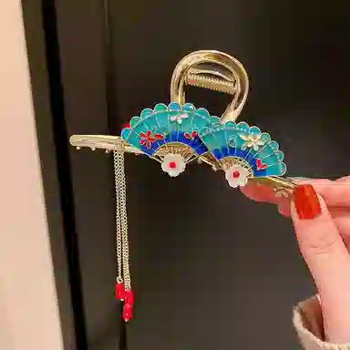 缔晶 时尚优雅新中式画扇蝴蝶流苏鲨鱼夹套装 复古气质发饰礼盒 合金 发夹 女款