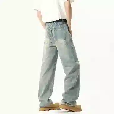 颂希尔 美式高街宽松休闲阔腿牛仔裤 男女同款