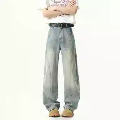 颂希尔 美式高街宽松休闲阔腿牛仔裤 男女同款