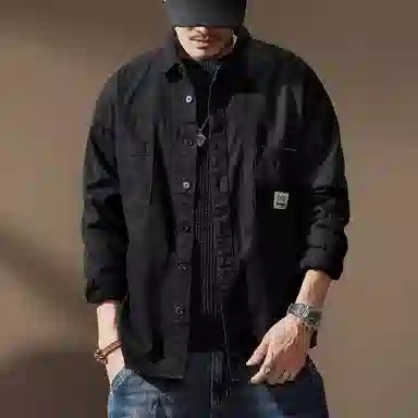 贵色 高端美式重磅工装复古长袖衬衫 男款
