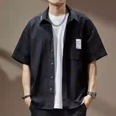 贵色 宽松徽章薄款短袖衬衫 男款