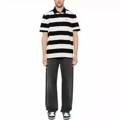 HUGO BOSS Relaxed-Fit Cotton-Piqu Polo Shirt With Horizontal Stripes LogoPolo