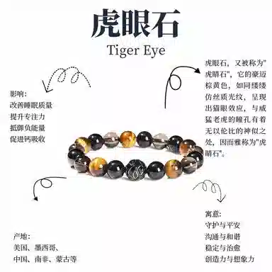迎百宝 吸金转运珠 好运新中式国风勇气智慧上岸素圈 纳福平安喜乐 虎眼石 手串 男女同款情侣款