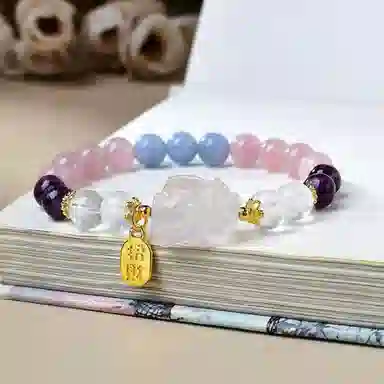 【成功上岸】 指尖瑰宝 正桃花招财纳福平安健康学业进步新中式招财#好运天然 粉水晶 手串 男女同款情侣款
