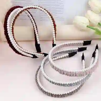 彤彤兔 秋冬温柔小香风双层珍珠文艺高级感高颅顶 毛线 发箍 女款