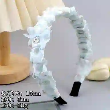 彤彤兔 韩版碎花褶皱贴钻蝴蝶结发捆高级感少女压发高颅顶 欧根纱 发箍 女款