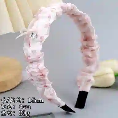 彤彤兔 韩版碎花褶皱贴钻蝴蝶结发捆高级感少女压发高颅顶 欧根纱 发箍 女款
