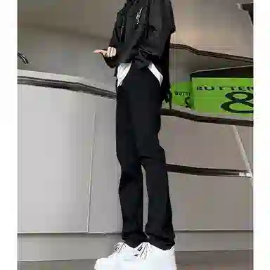 八哥 复古水洗做旧基础宽松时尚垂感柔软舒适阔腿牛仔裤 男女同款