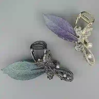 彤彤兔 树叶大号抓夹发量多盘发蝴蝶小半扎发抓夹夏季高级感鲨鱼夹 合金 发夹 女款