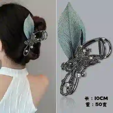 彤彤兔 树叶大号抓夹发量多盘发蝴蝶小半扎发抓夹夏季高级感鲨鱼夹 合金 发夹 女款