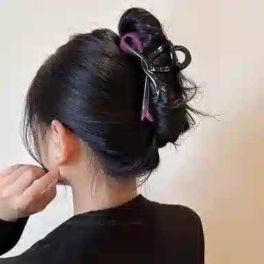 彤彤兔 渐变色蝴蝶结抓夹大号鲨鱼夹高级感盘子头饰个性后脑勺 树脂 发夹 女款