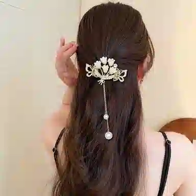 彤彤兔 水钻铃兰花流苏夹子发量少头发小抓夹后脑勺半扎发头饰 合金 发夹 女款