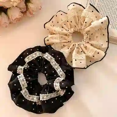 贯古今 蕾丝花边波点小香风超大头花 布艺 发圈 女款