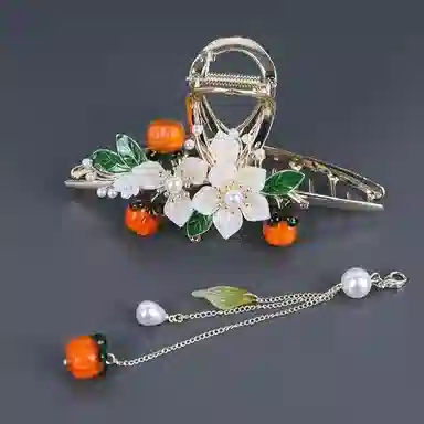 彤彤兔 柿柿如意流苏大号抓夹高级感后脑勺夏季花朵大号鲨鱼夹 合金 发夹 女款