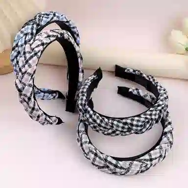 彤彤兔 法式小香风交叉拼色压发发捆高颅顶 涤纶 发箍 女款