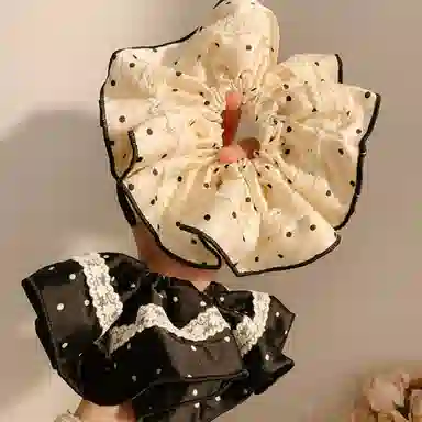 贯古今 蕾丝花边波点小香风超大头花 布艺 发圈 女款