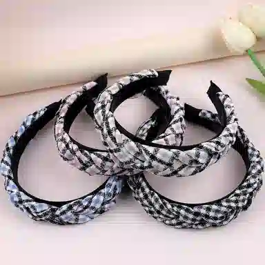 彤彤兔 法式小香风交叉拼色压发发捆高颅顶 涤纶 发箍 女款