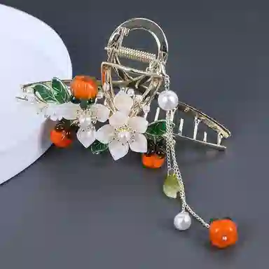 彤彤兔 柿柿如意流苏大号抓夹高级感后脑勺夏季花朵大号鲨鱼夹 合金 发夹 女款