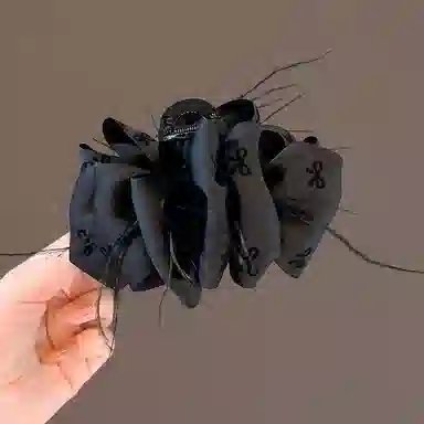 彤彤兔 抓夹高级感超仙羽毛蝴蝶结发饰新娘红色大号鲨鱼夹 树脂 发夹 女款