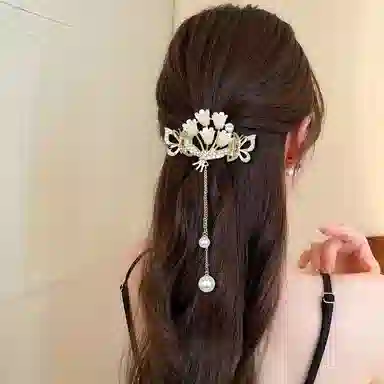 彤彤兔 水钻铃兰花流苏夹子发量少头发小抓夹后脑勺半扎发头饰 合金 发夹 女款