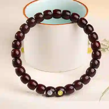 木盛缘 【六芒五行】直切桶珠老型珠六芒星符平安守护招财国风国潮新中式小众高级盘玩文玩单圈小叶佛珠 紫檀属 手串 男女同款情侣款