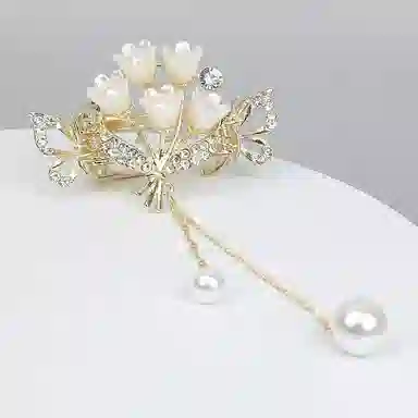 彤彤兔 水钻铃兰花流苏夹子发量少头发小抓夹后脑勺半扎发头饰 合金 发夹 女款