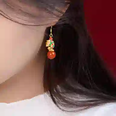 琳琯瑛 新中式国风气质小众设计款双龙戏珠 南红 耳环 女款