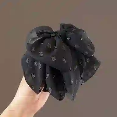 彤彤兔 高级感黑色雪纺纱后脑勺马尾鲨鱼夹 布 发夹 女款