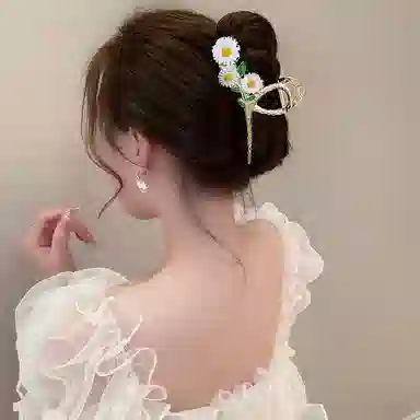 彤彤兔 夏季小雏菊气质后脑勺盘发鲨鱼夹发饰优雅大号 合金 发夹 女款