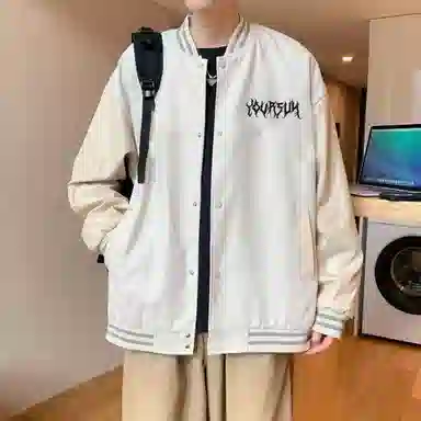 宜而爽  美式高街百搭户外嘻哈简约拼接积木蛇图案字母印花宽松休闲舒适单排扣落肩袖外套棒球服 男女同款