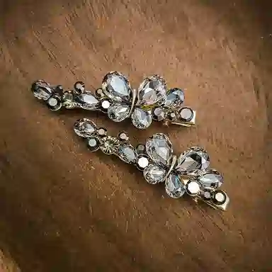 简应舒 双蝶一字夹碎发刘海夹前额边夹侧边夹子头饰 合金+仿钻 发夹 女款