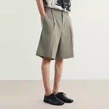 速写 日常通勤百搭纯色中腰五分裤宽松休闲短裤 男款