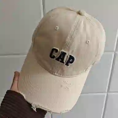 祎步康 韩版做旧破洞遮阳 户外出游易搭时尚帽子 棉 鸭舌帽 男女同款情侣款