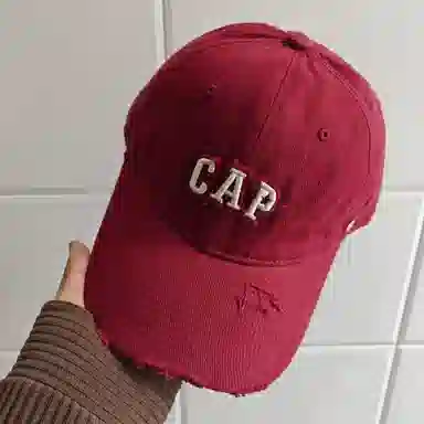 祎步康 韩版做旧破洞遮阳 户外出游易搭时尚帽子 棉 鸭舌帽 男女同款情侣款