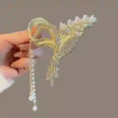 缔晶 森系铃兰蝴蝶流苏抓夹鲨鱼夹套装 清新时尚浪漫春夏通勤发饰 合金 发夹 女款