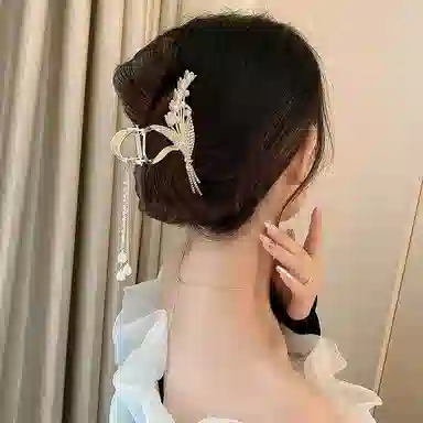 缔晶 森系铃兰蝴蝶流苏抓夹鲨鱼夹套装 清新时尚浪漫春夏通勤发饰 合金 发夹 女款