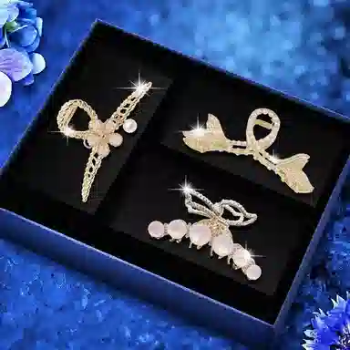 缔晶 浪漫法式复古鱼尾珍珠抓夹鲨鱼夹套装 甜美森系时尚发饰礼盒 合金 发夹 女款