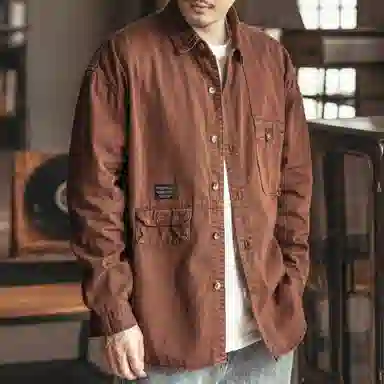 格蓝鹿 宽松纯色休闲长袖衬衫 男款