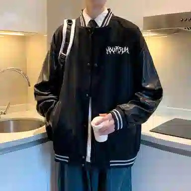 宜而爽  美式高街百搭户外嘻哈简约拼接积木蛇图案字母印花宽松休闲舒适单排扣落肩袖外套棒球服 男女同款