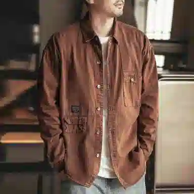 格蓝鹿 宽松纯色休闲长袖衬衫 男款