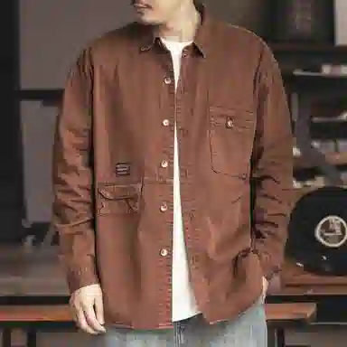 格蓝鹿 宽松纯色休闲长袖衬衫 男款