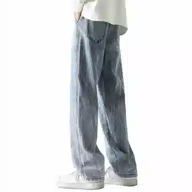 稻草人 基础款高街做旧泼墨舒适亲肤透气直筒长裤通勤百搭中腰宽松简约牛仔裤 男女同款