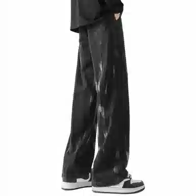 稻草人 基础款高街做旧泼墨舒适亲肤透气直筒长裤通勤百搭中腰宽松简约牛仔裤 男女同款