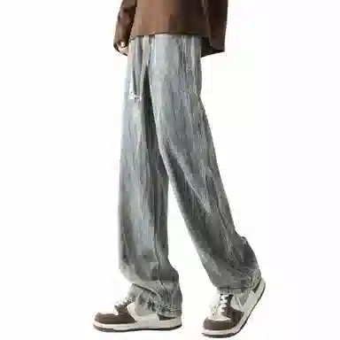 稻草人 基础款高街做旧泼墨舒适亲肤透气直筒长裤通勤百搭中腰宽松简约牛仔裤 男女同款