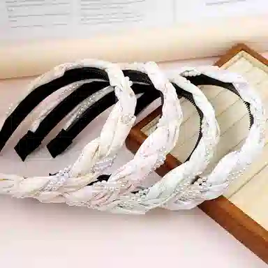 彤彤兔 学院风编织麻花高颅顶珍珠缠绕高级感 布料 发箍 女款